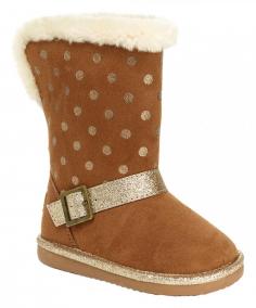 Keep cute and warm with the Iris-G boot. Textile and synthetic upper. Pull-on construction. Polka-dot detail at shaft. Decorative buckle and strap. Round toe. Soft fabric lining. Lightly padded footbed. Man-made outsole. Imported. Measurements: Weight: 6 ozShaft: 5 3 4 inProduct measurements were taken using size 9 Toddler, width M. Please note that measurements may vary by size.