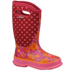 71436 Bogs Girl's Flower Dot Crafted from high quality, natural rubber for maximum durability, Bogs Classic boots will last for years. Insulated with 7mm of their waterproof Neo-Tech and lined with Bogs Max-Wick moisture-wicking technology. Easy pull-on handles are kid-tested and approved. All Bogs Classics for kids are comfort rated to withstand sub-zero temps (up to -30AdegF). DuraFresh odor protection insoles keep little feet feeling fresh. 100% satisfaction guaranteed.