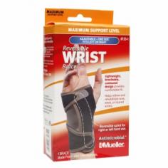 Maximum Support Level Adjustable - One Size Fits Left Or Right Lightweight, Breathable, Contoured Design Provides Comfortable Fit. Helps Relieve And Rehabilitate Sore, Weak, Or Injured Wrists. The Mueller Reversible Wrist Brace Can Be Used On Either The Left Or Right Hand To Help Provide Comfortable, Maximum Support And Compression For Weak And Injured Wrists. Ideal For Carpal Tunnel Syndrome Or For Use Supporting The Wrist Following Cast Removal. Comfortable Hook And Loop Straps Allow For Easy Adjustment To Fit Most Body Types. Contoured Ergonomic Shape Provides Maximum Comfort & Support Removable Splint Allows For Easy Fit Of Either Hand Flatlock Stitching Helps Reduce Skin Indentations & Irritation Antimicrobial* Made From Latex Free Materials One Size Fits Most Made In Usa *The Antimicrobial Treatment Is Intended To Protect The Brace And Does Not Extend To Protection Of The Skin.