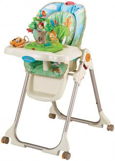 Food or play, Fisher-Price has a solution. Keep baby occupied while you prepare a meal or clean up with this Rainforest Healthy Care high chair. The chair's interactive jungle toys attach to the chair to provide safe, active fun. Removable rainforest toy features music, sounds and lights. Seven height settings provide a perfect fit at the dining table. Pad and straps come off for easy cleaning. Wheeled base allows smooth movement around your home. Folding design stows away conveniently. Details: Includes: chair, rainforest toy, tiger toy, pad, tray & tray insert 44H x 34W x 23D Maximum weight capacity: 50 lbs. Tray insert: dishwasher safe Pad: machine wash Requires 3 AA batteries (not included) Some assembly required Model no. W3066 Promotional offers available online at Kohls.com may vary from those offered in Kohl's stores. Size: One Size. Gender: Unisex. Age Group: Infant.