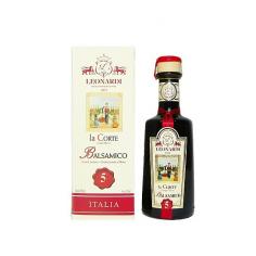 Founded 1871 in Magreta Di Formigine, a few miles north of the town of Modena, the Acetaia Leonardi is run by Giovanni Leonardi and his son, Francesco. Their dedication to respecting tradition and their skill result in products that are consistently rated outstanding within the consortium. The acetaia on this small farm is guarded by proud, raucous peacocks, and a variety of barnyard animals. Leonardi Vinegar 5 years old, aromatic with notes of sweet wine.