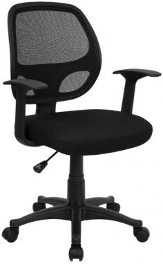 Padded mesh seat and back. Pneumatic seat height adjustment. Black nylon T-arms. dual-wheel casters for mobility. Overall dimensions: 24W x 21D x 34.25-39H inches. About Flash FurnitureFlash Furniture prides itself on fine furniture delivered fast. The company offers a wide variety of office furniture, whether for home or commercial use. Leather reception seating, executive desks, ergonomic chairs, and conference room furniture are all available to ship within twenty-four hours. High quality at high speeds!