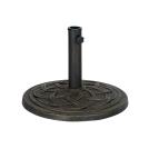 Round cast stone umbrella base. This versatility along with its beautiful bronze powder-coat finish allows for a look that will complement your umbrella to its fullest. Its unique base design also helps ensure that its aesthetics are not overshadowed by its quality.
