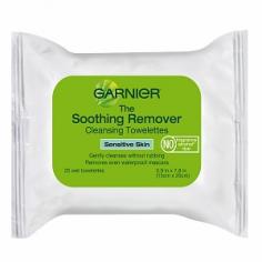 Specially adapted to suit sensitive skin, Garnier Soothing Remover Cleansing Towelettes are infused with calming plant extract and vitamin E to perfectly cleanse, comfort, and help clear skin of impurities, oil, and even waterproof mascara. Garnier Soothing Remover Cleansing Towelettes are dermatologist tested for safety, ophthalmologist tested, and tested on contact lens wearers. Key Benefits: Convenient Towelettes Gently Cleanse Without Rubbing No Fragrance, Alcohol, or Dyes No Rinsing Necessary Directions: Peel label to open. Gently wipe face and eye area with a Garnier Soothing Remover Cleansing Towelette. No rinsing needed. Reseal pack to prevent remaining cloths from drying out.