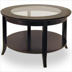 Winsome - Coffee Tables - 92219 - This elegantly designed Winsome Genoa Round Coffee Table with Glass Top and Shelf is an exquisite piece for a home. With a dark espresso finish on solid beech wood and rubberwood, this table is durable and stylish. Featuring flared legs and a bottom circular shelf, the Genoa Round Coffee Table can be matched with items from the same collection: the round side table and end table. Coffee Table has dark brown espresso finish Constructed of solid beechwood and rubberwood Durable easy to clean glass top Open Bottom shelf for display or storage Flared legs Modern Round Shape Contemporary design Easy to clean Some assembly required Specifications: Overall Dimensions: 18.03 H x 30 W x 30 D Weight: 38 lbs.