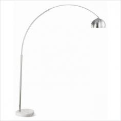 Illuminate your living room office or bedroom with the sleek styling and ample light offered by this contemporary floor lamp. A gray and white marble look base anchors the lamp with industrial appeal while a sweeping metal arc rises up to meet the rounded metal orb that houses the bulb. This is an iconic style reminiscent of popular mid-century designs and a beautiful addition to any room in need of an additional lighting source. The height of this lamp measures from the base to the tallest part of the curve and is not made of adjustable materials. Depth/Length (front to back) 28" D. Height (bottom to top) 85" H. Lamp Type: Floor. Design Style: Contemporary.