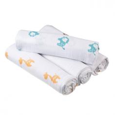 aden + anais Swaddle Wrap 4 Pk - Cotton Muslin For thousands of years, parents have swaddled their babies to soothe them and help them stay soundly asleep. Wrap your baby in aden + anais Swaddle Wrap 4 Pk - Cotton Muslin. These premium, stylish swaddling wraps come in a variety of clean, classic prints, and the breathable natural muslin is oh-so-soft to the touch for you and your baby. Muslin is the ultimate swaddling fabric. With it's open weave and light weight, your baby stays warm and comfortable, but the risk of overheating is greatly reduced. While it looks incredibly delicate, Muslin is tough stuff. In fact, it gets softer and more durable the more you wash it. So feel free to toss your aden + anais swaddle wraps in the washing machine as much as you like. In another contradiction, muslin is gentle, yet strong. It's delicate, but durable weave has a natural "give", which allows you to wrap your baby snugly without too much restriction. These generously-sized wraps are useful beyond swaddling your baby, so make sure you never leave the house without one! They make great receiving blankets, you can throw one over your stroller as a shield from sun, dust, or other things that may disturb your baby, and they make perfect nursing covers. They're large enough to provide you with privacy and light enough that your baby won't get too warm while they're nursing. So what are the benefits of swaddling your baby? Studies show that swaddling is familiar to babies, making them feel secure and cozy just as they did in the womb. Swaddling also prevents babies from making spontaneous movements, also known as the startle reflex, which can wake them up while they're sleeping. All in all, swaddling has a calming effect on babies, helping them get a full and peaceful night's sleep. Features Breathable Helps prevent overheating Soft, natural muslin that's gentle to the touch Extra large, generous size for easy swaddling Multi-purpose use as stroller and nursing cover Includes: 4 large blankets