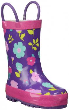 Make a splash with the Lovely Floral Rainboots from Western Chief Kids! Made with all natural rubber and covered with floral decals. Two handles make it easy for kids to pull them on and off. Moisture-absorbing cotton linings. Lightly treaded rubber outsole. Imported. Measurements: Heel Height: 1 2 inWeight: 10 ozCircumference: 10 inShaft: 7 inProduct measurements were taken using size 8 Toddler, width M. Please note that measurements may vary by size.