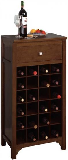24-bottle capacity Durable wood construction Handsome dark walnut finish Single drawer for storing wine tools Dimensions: 19W x 12.5D x 37.5H inches Cubby: 3.9W x 3.9H x 11.3D (ea)Assembly required. The Harrison 24 Bottle Wine Cabinet features a simple traditional design. Crafted from solid hardwood with a dark walnut finish this wine cabinet stores up to 24 bottles of wine in individual bins. The rack also offers a storage drawer for wine utensils and a table top for serving food and beverages. This cabinet doubles as decorative piece for your living space and as an ample storage unit for your favorite wines. Place multiple cabinets side by side to expand the capacity and service area. Some assembly is required and all necessary hardware is included. This purchase is for 1 wine cabinet an alternate image shows 2 cabinets placed side by side for viewing as a larger cabinet shown for scale. About Winsome TradingWinsome Trading has been a manufacturer and distributor of quality products for the home for over 30 years. Specializing in furniture crafted of solid wood Winsome also crafts unique furniture using wrought iron aluminum steel marble and glass. Winsome's home office is located in Woodinville Washington. The company has its own product design and development team offering continuous innovation.