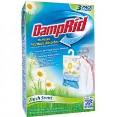 Shop for Cleaning at The Home Depot. DampRid Hanging Moisture Absorber eliminates excess moisture that can cause damp-feeling fabrics and even damage your clothes and leather goods. DampRid also eliminates the unpleasant, musty odor caused by moisture and fragrance products leave a light, pleasurable scent in its place. DampRid wonâ&euro; t dry the air excessively to damage plants, furniture or household goods. DampRid Hanging Moisture Absorber can be used in closets, bathrooms, laundry rooms, pantries, storage and anywhere excess moisture and stagnant air is a nuisance. DampRid Hanging Moisture Absorber is so effective, its patented.