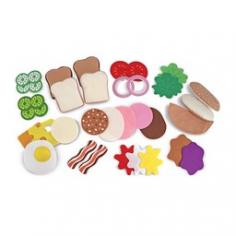 Crafted from felt for less slipping Has everything you need to make a variety of sandwiches Includes 33 mix and match pieces Recommended for ages 3-7 years Measures 13.6L x 9.85W x 3.15H inches. Your child will love cooking up delicious sandwiches for their friends and families with the Melissa and Doug Felt Food - Sandwich Set. Perfect for pretending to be in a restaurant at home or grocery shopping this set includes 33 mix and match pieces that can be changed up to create a variety of sandwiches. This set is recommended for ages 3-7 years. About Melissa & Doug ToysSince 1988 Melissa & Doug have grown into a beloved children's product company. They're known for their quality educational toys and items and have grown in double digits annually. The Melissa & Doug company has been named Vendor of the Year by such great retailers as FAO Schwarz Toys R Us and Learning Express and their toys have been honored as Toys of the Year by Child Magazine FamilyFun Magazine and Parenting Magazine. Melissa & Doug - caring quality children's products. You'll be glad this sandwich is dry. Melissa and Doug's sandwich set is made of soft felt letting your kids put together subs and pita sandwiches with a colorful assortment of pretend meats cheeses veggies and condiments. A total of thirty-three pieces can be used to make hundreds of different sandwiches and unlike those made with plastic sandwich sets these toy sandwiches stick together. It all comes in a box resembling a sandwich container. This play set is best for children ages 3 through 7 who are fascinated by food.