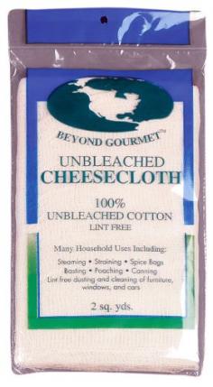 Unbleached cheesecloth made of 100% lint-free cotton. Great for steaming, straining, basting, poaching, and canning. Cut down into smaller sizes for use as spice bags. Also ideal for dusting and cleaning of furniture, windows, and cars. 2 sq. yd. per package.