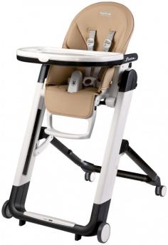 The multifunctional, ultra-compact Peg Perego Siesta High Chair easily accommodates your child's growth. The Peg Perego Siesta High Chair can be used without the tray so your child can eat with you at the table. Plus, you can use the Peg Perego Siesta High Chair as a recliner from birth to 6 months old and then as a high chair from 6 months old and up to 45 pounds. Features & Benefits: Multifunctional Peg Perego Siesta High Chair Ultra-compact; saves on space Stands alone when closed Can also be used as recliner from birth 9 different height positions Reclining backrest adjusts from 5 positions Footrest is adjustable to 3 positions Stand-alone close Eco-leather covering Double tray with removable, dishwasher-proof top section Stop & Go brake system lets you move the highchair anywhere 5-point safety harness Anatomic front bar strap Practical rubber-coated storage net on back of seat Clean cushion cover with damp cloth Weight: 23 lbs. Open dimensions: 23.5"W x 41"H x 29"L Folded dimensions: 11"W x 33"H Recliner ages: Newborn and up to 6 months old High chair ages: 6 months old and up to 45 lbs.