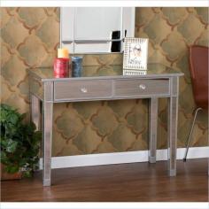 Shop for Furniture at The Home Depot. Perfect for any room, this glamorous mirrored console table will perfectly complement your home. With its mirrored finish, it adapts to any surroundings without overpowering yet, catches your eye with its unique presence. The practical size and function works as well in the living room as it does in the bedroom. Finishing the piece off are two drawers with faux crystal knobs.