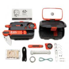 Adventure Medical 01400828 SOL Origin Survival Kit Orange w/Knife The SOL Origin redefines the survival kit from the ground up. In one product that fits in the palm of your hand, the Origin gives you the collection of tools you need to survive the unexpected and make it back alive. Think of it as the ultimate crossbreed of the traditional 10 essentials and a survival kit all wrapped up in one lightweight, easy to carry, indestructible package. The heart of the Origin is its ABS-plastic waterproof case, which contains an array of key survival tools, including TinderQuik firestarting tinder, 150lb-test braided nylon cord, Mil-Spec stainless steel wire, and an emergency sewing and fishing kit. And, for those unfamiliar with wilderness survival, backcountry expert Buck Tilton's survival instructions contain over 60 survival techniques and strategies. However, the body of the case is really what sets the Origin apart - integrated into the lid is a flip-up Rescue Flash signal mirror with retroreflective aiming aid. Flip the case over, and find the one-hand-operable Fire Lite firestarter, as well as a removable liquid-damped compass. Finally, secured in a button release slot is a fully-functional folding blade knife, with a 100db rescue whistle and ultra-bright LED light integrated into the knife handle. The AUS-8 drop-point blade has been designed for the precision cutting you need during survival emergencies, and it excels at slicing, whittling, and any task where blade control is essential.