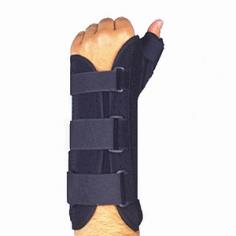 Product Features and Benefits: MAXAR Wrist Splint with Abducted Thumb provides support and immobilization for weak or injured wrists and thumbs. Metal palmar and dorsal stays prevent flexion and extension. The unique design protects the thumbs from impact or shock without any uncomfortable binding or stitch seams. Breathable foam material provides comfortable continuous compression. Quick and easy closure for precise fit. Easy one hand application. Comfortable to wear. Different for right and left hands. Highly recommended by Doctors for: Treatment of injuries and post-surgical rehabilitation especially for Basal Joint Arthritis Tendinitis Accumulative Trauma Disorders of the thumb Wrist strains/sprains of the thumb joint (MCP) advanced Carpal Tunnel Syndrome After cast removal. Conditions: Sprains strains wrist injuries injuries surgery sports injuries wrist pressure arthritic conditions carpal tunnel syndrome weak wrists aching wrists cast removal tendinitis wrist immobilization basal joint arthritis thumb immobilization Dimensions: Length: 10 Height: 8 Width: 6