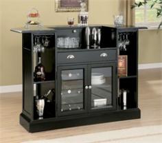 Inwood Bar by Coaster 100175. A contemporary bar with a serving area in the shape of half on octagon. Bar features wine bottle holders and shelving with a hanging stemware rack above. Matching bar stool also available. Specification This item includes: CO-100175 Inwood Bar 29L x 60W x 42H Please refer to the Specifications to determine what items are included since sometimes the image shows more or less items. If you are not sure, please contact us and our customer service will be glad to help.