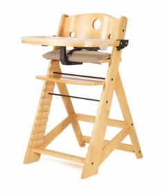 Quality wood construction in natural finish Ergonomic design tip resistant Adjustable chair seats up to 250 lbs.3-point safety belt keeps your child safe Dimensions: 17.75W x 21.5D x 33.5H inches. It's hard to imagine a chair you'll get more use out of than the Keekaroo Height Right High Chair with Tray - Natural. This versatile high chair provides the safety and comfort you're looking for yet adapts as your child grows. Made from environmentally friendly Rubberwood its sturdy design holds up to 250 pounds and will be your child's favorite seat for years to come. The included 3-point harness will keep them safely strapped in. When mealtime is over simply wipe the chair with warm water and pop the tray cover in the dishwasher. The plastic tray cover is BPA-free and dishwasher safe eco-friendly with no harmful chemicals and has a five year manufacturer's warranty. Assembly required. The Beauty and Benefits of RubberwoodHailing from the maple family of trees the rubber tree is used in the manufacture of high-end furniture. This durable Asian hardwood is valued for its dense grain minimal shrinkage attractive color and acceptance of different finishes. It is also prized as an environmentally friendly wood as it makes use of trees that have been cut down at the end of their latex-producing cycle. About KeekarooKeekaroo high chairs and accessories were the brainchild of a father devoted to making better safer furniture for his own children. Rethinking size shape and support from the perspective of a parent owner Tom Bergeron tapped the creativity and insights of his own children to create the most innovative line of high chairs and accessories available. Each offers a more comfortable seating experience grows with your child and has an easy-to-clean surface for Mom and Dad.