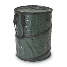 Environmentally sensitive campers can now take a lightweight, collapsible trash container with them to their campsite. This uniquely versatile container can double as ball bag, towel bag at the beach or gear bag. It's made of heavy duty polyethylene fabric. It features a fully zippered top and 2 padded web strap carry handles.