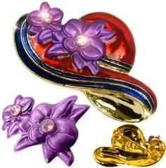 The bejeweled brooch is second to none and will make a stunning gift for the women in your life. The wholesale bulk discount cheap lapel pins brooch can be pinned to any clothing you desire making it the perfect accessory for nearly any outfit. Features include: Stunning sparkly crackle finish Simulated diamonds set in gorgeous purple posies Hat Pins and brooch for wearing with nearly any clothing Great gift Dimensions: .375 x 1.625 x 1.125 inches