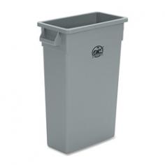 Space-saving Waste Container holds 23 gallons of trash, but protrudes less than 1' from the wall. Sleekly designed container fits under most work tables. Built-in handles allow easy transport and emptying. Waste container includes a built-in bag cinch. Materials: Other Color: Grey Model: 60465 Dimensions: 11 inches high x 19.75 inches wide x 30 inches long Pack of: One (1) Assembly required.