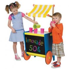 Lemonade! Fresh lemonade! Children will enjoy hours of fun indoors and out setting up shop to play with their neighborhood friends. The colorful portable lemonade stand is easy to assemble and is perfect for the young aspiring entrepreneur. The stand is constructed of wooden panels, 2 colorful oversized wheels, chalkboard front panel, dry erase countertop, and colorful fabric awning. It even includes the lemonade pitcher and 4 cups for your convenience. Alex Toys takes the safety of your child very seriously. They test each of their products thoroughly to make sure that they are safe for children, both in the design of the product and the materials that are used to make them. They even test to make sure that there is no lead in the products. When you buy an Alex Toys product, you can be sure that your child has a strong, safe, and durable product that will last for a long time.
