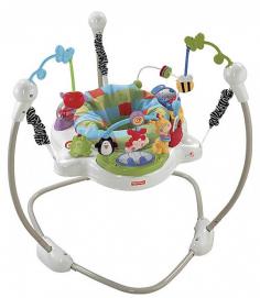 Freestanding jumper allows for safe jumping. 3 springs suspend cushioned seat. Rotates 360-degrees for access to variety of stimulating toys. 3 adjustable heights to grow with baby. Weight limit: 25 lbs. Height limit: 32 inches. Designed for children who can hold head up unsupported but who cannot walk or climb out of device. Let baby jump with the Discover-n-Grow Jumperoo. This freestanding jumper is supported by three springs suspend the seat and allow children to jump with limited travel from left to right and front to back. The seat rotates 360-degrees for access to toys all around and includes a three-position height adjust to grow with baby. Removable softgoods on the seat are conveniently machine washable. Baby's jumping is rewarded with lights sounds and music and the music can be set in short-play or long-play mode. Hanging toys offer baby bat-at play. Other toys on the jumperoo include a light-up piano, spinners, a mirror, a bead-bar, a roller-ball, a butterfly clicker and a teether. About Fisher-Price As the most trusted name in quality toys, Fisher-Price has been helping to make childhood special for generations of kids. While they're still loved for their classics, their employees' talent, energy and ideas have helped them keep pace with the interests and needs of today's families. Now they add innovative learning toys, toys based on popular preschool characters, award-winning baby gear, and numerous licensed children's products to the list of Fisher-Price favorites.