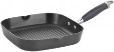 Bring juicy, grilled flavors into the comfort of the kitchen with the Anolon Advanced Hard-Anodized Nonstick 11-Inch Deep Square Grill Pan with Pour Spouts. This square grill pan features heavy-duty, hard-anodized construction for even heat distribution and exceptional cooking performance, and boasts ridges on the interior cooking surface to create attractive grilling marks on free-range chicken breasts and more. A channel around the pan sides collects and holds rendered fats and other unwanted liquids away from food, and the pair of corner spouts allow easy pour off when the cooking is done. PFOA-free restaurant-tested DuPont Autograph 2 nonstick surface inside and out is metal utensil safe and stands up to the rigors of a professional kitchen. Best of all, cleanup is effortless. The grill pan's revolutionary rubberized stainless steel Anolon SureGrip handle provides a confident yet soft grasp when turning juicy, grass-fed burgers. The comfortable handle is also dual riveted for extra strength and oven safe to 400 F. Along with the rest of the Anolon Advanced Cookware line, this grill pan works well with saucepots, cookware sets and other items in the Anolon Advanced collection.
