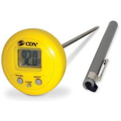 CDN presents DW428, its first dishwasher thermometer, meeting the highest standards of sanitation and food safety. This multi-purpose thermometer not only measures dishwasher temperature to ensure proper sanitation of dishes, silverware and barware, but it can also be used as a fully functional waterproof cooking thermometer. This dishwasher thermometer is durable, efficient and precise, streamlining the needs of foodservice establishments. Offering temperature readings in a range of 14 to 200F in dishwashers, it ensures that the appropriate temperature is reached by utilizing a Max/Min feature that reads the maximum and minimum temperature of the water during a cycle. When it is used as a cooking thermometer, this feature can also read the maximum and minimum temperature of food by measuring several areas of a single dish with a wide cooking temperature range of 14 to 428F. This food safety feature is ideal for use on food that has been sitting under a heat lamp, at a buffet or an outdoor event. Spec Sheet