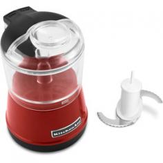 Red 3.5-cup food processor. Comfort design for easy operation. Includes BPA-free chopper bowl, stainless steel blade. Bowl and lid are dishwasher-safe. Dimensions: 5.75 diam. x 9.1H inches. You want fresh ingredients, but you don't want to miss the new episode of Breaking Bad. we get it. make quick work of mincing and pureeing all those herbs, veggies, and sauces with the KitchenAid KFC3511 3.5-Cup Food Chopper in Empire Red. It offers exceptional performance with a simple, one-touch operation and a reverse spiral action stainless steel blade that pulls food down, resulting in evenly chopped sizes. Meanwhile, the domed lid lets you add wet and dry ingredients without removing it. About KitchenAidFor over 80 years, KitchenAid has been devoted to creating innovative cookware that inspires culinary excellence. From the original Stand Mixer first created in Troy, Ohio, this industry leader now offers a wide assortment of cookware, bakeware, kitchen accessories, and appliances. All products are designed with your cooking needs in mind and are engineered to exceed the highest manufacturing standards. Since 1919, KitchenAid has been synonymous with quality and value. As a result, all KitchenAid products are backed by exceptional, industry-leading warranties. Check out the complete line today.