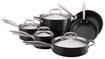 From Anolon's Titanium line, this 10-pc. Nonstick Cookware Set is ideal for either the aspiring home cook or the professional chef who caters to a crowd. Anolon Titanium is revolutionary cookware that brings style, convenience and professional gourmet performance to your kitchen. This line of hard-anodized, nonstick cookware with stainless steel handles is constructed from extra thick, heavy gauge, hard-anodized aluminum with a titanium composite exterior and Dupont's Autograph 2 nonstick interior- twice as strong as stainless steel. Handsome brushed stainless steel HollowCore handles are riveted for maximum strength and stay cool during normal stovetop cooking. Oven safe to 500F. Because of such high quality, the Anolon Titanium line offers quick and even heating so you won't get the typical "hot spots" with other cookware, which result in burnt or unevenly cooked food. This cookware set is an exceptional value, including all of the pans needed to equip your kitchen with the most used cooking pieces. As the set contains only basic pieces, you'll really use each and every pan. It includes saucepans for whisking a homemade sauce or cooking your morning oatmeal, a big stockpot for soups, stews or boiling pasta, and skillets (probably the most used pan in any kitchen) that will help you turn out perfect crepes or a simple grilled cheese sandwich. The set also includes a saute pan, a wide, straight-sided pan that can perform many of the functions of a skillet but features deep sides for extra capacity, perfect for one dish meals. Start your dish in this pan by sauteing onions and browning meat, then add your liquid and other ingredients into the same pan to finish on the stovetop or in the oven. Features: Revolutionary titanium composite exterior means this gourmet cookware is durable, tough and easy to clean Dishwasher Safe when using the recommended mild dishwasher detergent gels Professional cast stainless steel HollowCore handles are comfortable and Oven safe to 500&deg;F Restaurant tested by professional chefs, DuPont's Autograph 2 surpasses all other standard nonstick formulas by delivering enduring nonstick performance - inside and outside the pan with superior durability that stands up to the rigors of professional kitchen use Set Includes: 1.5-qt. Covered Saucepan 2-qt. Covered Saucepan 8-qt. Covered Stockpot 8-in. Open French Skillet 10-in. Open French Skillet 10-in (3-qt.) Covered Saute Pan and Helper Handle