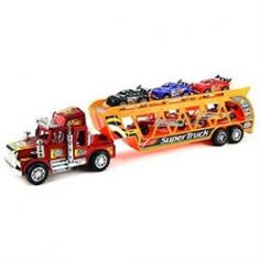 New Power Trailer Children's Kid's Friction Toy Truck-High Gloss Paint Job-No Batteries Required-Comes with 5 Toy Cars-Approx. Length: 22