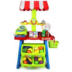 Velocity Toys Super Market Food Stall Children's Kid's Pretend Play Toy Food Play SetComes w/ Toy Register, Pretend Food and MoneyIncludes Various Fruits, Vegetables, Groceries, etc! Recommended for Ages 3+ and Up! Approx. Set Dimensions: 33 x 18 x 15" Age: 3 & Up Gender: Girls, Boys Assembly: Assembly Required Assembly Required