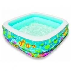 Great swimming pools are a mix of form and function. The Intex Aquarium Pool is the perfect size for children to get more comfortable in the water, yet big enough for them to have fun splashing! The underwater sea scene print is the icing on the cake for the Intex Aquarium Pool. Inflated Size: 62.5 (L)' x 62.5' (W) x 19.5' (H). Ages 3. 112 gallon (424 L) water capacity. 2 inflatable rings make for soft sides. Kids love the bright colors. Constructed of thick, durable plastic for long-lasting outdoor use. Drain Plug. Repair patch included.