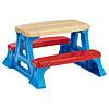 Dimensions: 29.25L x 27.5W x 17H inches. A great place for children to learn. Perfect for indoor or outdoor use. Molded carrying handle. Table holds 168 pounds total. Recommended for ages 2-6 years. This sturdy Picnic Table is perfect indoors or out and it seats four children. It's perfect for drawing and crafts or for lunch in the playroom. The table is easy to assemble using the carriage bolts and lock nuts that are included. For children up to 42 pounds. Table holds 168 pounds total. Recommended ages 2-6 years. Dimensions: 29.25L x 27.5W x 17H inches. About American Plastic ToysAmerican Plastic Toys has proudly manufactured safe toys in the United States since 1962. The company's product line includes more than 125 different items ranging from a simple sand pail to a play kitchen set. American Plastic Toys assembles every one of the toys in its product line in the United States. Most of the components in American Plastic Toys products are molded in the company's own plants or purchased from U.S. companies. Toys with imported components (mostly sound components and fasteners - no painted components) represent only 25 percent of the entire product line. Every American Plastic Toys product is tested by at least one independent U.S. safety-testing lab to ensure that it complies with applicable safety standards. You'll find an infinite number of uses for this sturdy picnic table by American Plastic Toys. Ideal for children between two and six, this plastic table seats up to four children and holds up to 168 pounds. Your children will love having a space of their own to enjoy lunchtimes or doing arts and crafts. It is easy to assemble and can be used inside or outside, while rounded edges mean playing around the table will be as safe as it is fun.