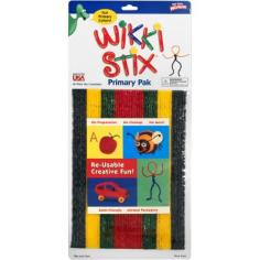 WIKKI STIX-Wikki Stix Assorted: Primary. Make a unique; patented wax and yarn combination; Wikki Stix adhere to the paper with just fingertip pressure. No glue; no mess and no clean-up. They do not break or pull apart; but cut easily with scissors. This package contains forty-eight 8 inch Wikki Stix in four different colors. Recommended for ages 3 and up. WARNING: Choking Hazard-small parts. Not for children under 3 years. Non-toxic. Conforms to ASTM D 4236 and EN71. Made in USA.