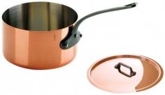 Saucepans - Professional and home chefs everywhere applaud the superior performance of Mauviel copper cookware that conducts heat 2 times faster than aluminum and 10 times faster than stainless-steel alone. The Mauviel M'heritage M'150c Copper Sauce Pan with Lid features the unsurpassed bonding of 90% copper and 10% stainless-steel for long-lasting cookware that does not split or separate. PFOA- and PTFE-free and a generous 1.5mm thick, the Mauviel sauce pan offers a polished copper exterior and stainless-steel interior for rapid, uniform heating of recipes from chunky applesauce and horseradish dip to green beans almondine and moo goo gai pan. The copper sauce pan also cools quickly so foods don't overheat and you maintain smooth control of cook times. Crafted in France by world-renowned Mauviel, the sauce pan's straight sides and edges accent the modern yet functional style for reducing sauces, simmering beef brisket, steaming vegetables and reheating rice pilaf. The nonreactive 18/10 stainless - Specifications Made in France Material: polished copper pan and lid exterior; 18/10 stainless-steel interior; stainless-steel rivets; clear-coated, cast-iron pan and lid handles .9-Qt. Sauce Pan with Cover Model: 6410.13 Capacity: .9 qt. Size: 5" Dia. (10" with handle) x 2 1/2"H (3" with lid) Weight: 1 lb. 11 oz. 1.2-Qt. Sauce Pan with Cover Model: 6410.15 Capacity: 1.2 qt. Size: 5 1/2" Dia. (11 1/4" with handle) x 3"H (3 1/2" with lid) Weight: 2 lb. 4 oz. 1.9-Qt. Sauce Pan with Cover Model: 6410.17 Capacity: 1.9 qt. Size: 6 1/2" Dia. (12 3/4" with handle) x 3 3/4"H (4 1/4" with lid) Weight: 3 lb. 2 oz. 2.7-Qt. Sauce Pan with Cover Model: 6410.19 Capacity: 2.7 qt. Size: 7 1/4" Dia. (14 3/4" with handle) x 4"H (5" with lid) Weight: 3 lb. 11 oz. 3.6-Qt. Sauce Pan with Cover Model: 6410.21 Capacity: 3.6 qt. Size: 8" Dia. (15 1/2" with handle
