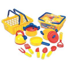 Dimensions: 4.8L x 8.4W x 11.1H in. Recommended for ages 3 to 6 years. Made of sturdy plastic for durability. Colorful unbreakable pieces for dramatic play. 12-piece set includes pots, lids, saucepan, teapot, and cooking utensils. Comes packed in a sturdy basket. Helps children learn a variety of skills. The Educational Insights Kids Pots N Pans Set is just what your little chef-in-the-making needs to fine tune culinary skills. This 12-piece set includes pots with lids, a saucepan, a teapot, and realistic-looking cooking utensils, all packaged in a sturdy basket. This fun set helps children learn a variety of skills from sharing to table manners and vocabulary development. About Educational Insights Based in Southern California, Educational Insights specializes in the manufacturing and innovation of educational toys and games. Early childhood, math, language, Spanish, science, and social studies are all subjects they tackle in fun and inspiring ways. Teacher resources, classroom products, and games like Jeopardy are all a part of Educational Insights rich inventory designed by experienced educators and parents because they know best! Make learning fun with Educational Insights. It doesn't matter how hot it gets in the kitchen with this pots and pans set for kids, as the pieces are made from sturdy plastic-perfect for chefs who are prone to the odd tantrum. With pots, pans, lids, utensils, and a teapot, your little chefs are sure to have all the necessities to fix you up a delicious dish. For kids who like to take their cooking skills on the move, a colorful basket houses all these items so that they can be taken out into the garden, to their friends house, or even to Grandma's.