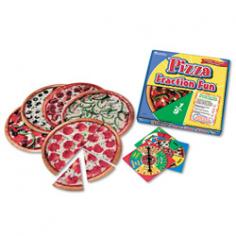 Serve up fraction fun with 7 mouth-watering fraction games! All kids know "a piece of pizza", but just how big is that slice? Is it 1/8, 1/6, or - gulp - 1/3? 13 pizzas have been divided into halves, thirds, fourths, sixths, eights, ninths, twelfths, and sixteenths. Kids will learn how to identify fractions, match fraction equivalents, and add and subtract fractions, all by doing something they already love - staring at and slicing up pizzas! They'll spin the spinner and pick pieces that add up to certain fractions, or swap slices with their friends. Multiple levels of difficulty make this a great game for primary through middle grades. Learning fractions has never been so fun! Game comes with 13 pizzas cut into 64 full-color, double-sided pizza pieces, 3 double-sided spinners, and an activity guide. For 2-6 players, ages 6 and up. WARNING: CHOKING HAZARD - Small parts. Not for children under 3 yrs.