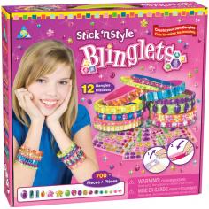 THE ORB FACTORY-Stick 'n Style Blinglets. Use your imagination and style to create this season's coolest new fashion accessory! Invite your friends and have a blast using jewels to add bling to twelve hot neon bracelets. You're going to love wearing and showing off your latest jewelry designs. Complete package contents include twelve bangles and over 700 shimmering jewel stickers. Recommended for ages 5 and up. WARNING-CHOKING HAZARD-Small parts. Not for children under 3 years. Imported.