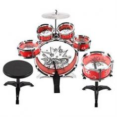 Velocity ToysTM 11 Pcs. Children's Kid's Toy Drum Percussion Music Instrument Play Set-Comes w/ 6 Drums, Cymbal, Stool, Pair of Drumsticks-Bass Drum, 2 Large Tom-Toms, 3 Small Tom-Toms-Minor Assembly Required, Easy to Assemble, Recommended for Ages 3- and Up-Approx. Dimensions: Set-23, Drum-14, Chair-10