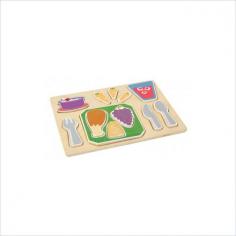 12-piece wooden puzzle set Solid wood with kid-friendly paint for safety Bright colors and fun shapes develop fine motor skills For children 2 and older Tray size: 11W x 14D inches. The Guidecraft Sorting Food Tray - Dinner is a tray full of colorful well-balanced food shapes that your little one will love sorting. This wooden puzzle has 12 removable brightly colored dinner food shapes including protein veggies and fruit. It is made of solid wood with smooth sanded edges and brightly colored kid-friendly paint. This puzzle helps develop shape and fine-motor skills and encourages imaginative play. Designed for kids 2 and older. About GuidecraftGuidecraft was founded in 1964 in a small woodshop producing 10 items. Today Guidecraft's line includes over 160 educational toys and furnishings. The company's size has changed but their mission remains the same; stay true to the tradition of smart beautifully crafted wood products which allow children's minds and imaginations room to truly wonder and grow. Guidecraft plans to continue far into the future with what they do best while always giving their loyal customers what they have come to expect: expert quality excellent service and an ever-growing collection of creativity-inspiring products for children.