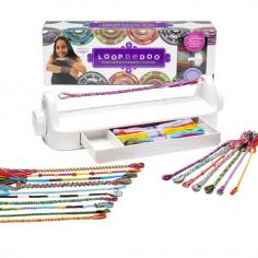 In every latitude and longitude, little ladies long for Loopdedoo! This tantalizing twisty treat for tweens and teens lets you make loads of lavish bracelets, bangles, belts, and other accessories in mere minutes. Here's how it works: Select the colors for your friendship bracelet or other item; Choose one of the designs in the Loopdedoo instruction booklet, or create your own - you select the thickness, the color, and the pattern of your bracelet; Load the Loopdedoo with your embroidery floss; Spin the handle while guiding the thread until you have the length you want; Tie off the end of your creation, and put it on! The resulting bracelets, necklaces, zipper pulls, belts, and other accessories are much more neat and elegant than the friendship bracelets we remember painstakingly knotting in summer camp. And because it's so quick and easy to use the Loopdedoo to design your own friendship bracelets, kids will immediately start coming up with their own nifty color combinations and designs. Kids love sharing Loopdedoo bracelets with their friends, since there will be plenty to go around! The Loopdedoo makes a fantastic gift for those hard-to-shop-for tween girls, and judging from reviews, parents can't resist playing with the Loopdedoo, either. Making friendship bracelets with the Loopdedoo seems to inevitably turn into a social activity, whether siblings, moms, or friends get into the act! The Loopdedoo kit includes one Loopdedoo bracelet making machine, 18 skeins of vividly colored embroidery floss, and easy instructions; for ages 8 and up. WARNING: CHOKING HAZARD - Small parts. Not for children under 3 years.