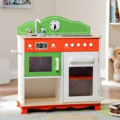 Mixture of MDF & Solid Wood. Safe, Sturdy & Eco-Friendly Wood with Lead Free Paints. CPSIA Compliant. Multicolor. 25.5 in. L x 12.25 in. W x 28.5 in. H (18 lbs) Help develop your children's responsibility and independence while playing, with Teamson's Interactive Stove! Hand carved and painted a lime green and tropical orange, made out of durable wood, this stove offers the perfect place for your little one to cook an imaginary dinner! Stove comes equipped with a sink, microwave, burner on top and storage space below to place groceries. Smartly placed knobs simulate temperature control of the oven and a handy clock controls the timer. Stove makes real sizzling sounds and lights up to show when a master piece is being created! Get your little chef into the kitchen and involved in all the fun! Food not included. Some assembly required. Perfect for ages 3 and up.