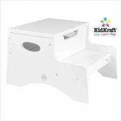 Choose from your favorite colors! Dimensions: 14L x 12.75W x 10H inches Lid lifts for extra storage capacity Constructed with a low center of gravity hard to tip Built-in hand-holds Several color options based on availability Solid wood construction Recommended for ages 3 and up. KidKraft's Step 'N Store Step Stool brings kids one step closer to independence and difficult-to-reach objects. With extra storage capacity the top step conveniently lifts up with a special safety hinge to protect little fingers from getting caught. Sturdily constructed with a low center of gravity and with thoughtful hand-holds on the sides to simplify carrying and moving the Step 'N Store is available in a myriad of colors based on availability. About KidKraftKidKraft is a leading creator manufacturer and distributor of children's furniture toy gift and room accessory items. KidKraft's headquarters in Dallas Texas serve as the nerve center for the company's design operations and distribution networks. With the company mission emphasizing quality design dependability and competitive pricing KidKraft has consistently experienced double-digit growth. It's a name parents can trust for high-quality safe innovative children's toys and furniture. Give your kids a little more height and let them help you out around the kitchen with this step stool. It has a two-step design allowing your little ones to reach taller counters and other spaces and the multiple paint finishes available mean you can easily choose one that matches your child's bedroom. The stool's little storage area that can be accessed by raising the lid lets children store some of their most important supplies inside. Color: White.