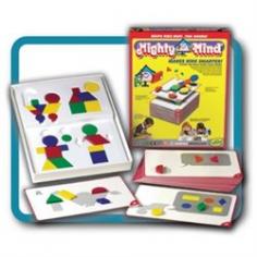 MIGHTYMIND MAKES KIDS SMARTER - A play alone activity for Ages 3-8. This winner of the Parents' Choice Honor Toy keeps kids busy for hours. MightyMind has been cited by child development experts and educators as an activity toy that develops the essential skills every child needs. It builds their confidence while keeping them creatively busy. MightyMind encourages and entices a child to think, explore and discover the fascinating way simple shapes can be combined to form intricate delightful pictures and designs. Children learn to solve puzzles without assistance. No language or reading is required. Over 3,000,000 sets have been sold in 20 countries around the world. Children benefit every time they play with MightyMind. The set contains 32 colorful durable design tiles, neatly contained in a plastic storage tray with sequentially numbered programmed puzzle cards.
