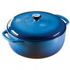 This enamel Dutch oven is great for cooking, marinating, refrigeration and freezing. The color porcelain enamel on cast iron can be used on gas, electric, ceramic and induction cooktops, as well as in the oven. Not recommended for use on outdoor grills or over open outdoor flames. Not for use in microwaves. Lodge Color Porcelain Enamel on Cast Iron cookware is cast from molten iron in individual sand molds. The porcelain surface eliminates the need to season cast iron. The cast iron vessel has superior heat distribution and retention, evenly heating bottom sidewalls and even the lid. Tightly fitting lid seals in moisture. The excellent heat retention reduces the amount of energy needed for cooking. Two layers of very hard, glossy porcelain enamel are chip resistant and easy to clean. Lid knob is oven safe to 400 degrees Fahrenheit. The black rim on the pot is matte porcelain, not exposed cast iron. Hygienic porcelain enamel is non-reactive with food. Although dishwasher safe, hand washing with warm soapy water is recommended to preserve the cookware's original appearance. Dimensions: 13.4&Prime; x 12.6&Prime; x 6.3&Prime;.