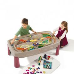 Shop for Outdoors at The Home Depot. This large all-in-one activity table is great for kids' train sets. The built-in multi-level track provides hours of imaginative play. Molded-in track and seven non-removable bridges provide immediate play value for children and convenience for adults. The one-piece hardboard lid converts the unit into an activity table when track is not in use. Promotes and encourages multi-child play. Accessories include 3-piece train set and three fiction powered cars. Minimal adult assembly required. Made in the United States.