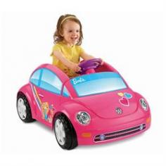 Barbie-themed battery powered ride-onCool styling just like the new Volkswagen BeetleDriver's door opens and closes Foot pedal operation for easy stop and goForward and reverse on hard surfaces Up to 2.5 MPH Power Lock Brake System6-volt battery and charger are included Recommended for ages 3 to 6. Your little go-getter will be on the go go go when she's cruising around on the Fisher-Price Barbie Battery Powered VW Beetle W6209. Styled just like the new Volkswagen Beetle with Barbie's signature touches this ride-on moves at speeds up to 2.5 MPH and has a 50 lb. weight capacity. It moves forward and backward on hard surface and is easily powered by a foot pedal. She'll love how the driver's door opens and closes and you'll love that the rechargeable 6-volt batter and charger are included. About Fisher-PriceAs the most trusted name in quality toys Fisher-Price has been helping to make childhood special for generations of kids. While they're still loved for their classics their employees' talent energy and ideas have helped them keep pace with the interests and needs of today's families. Now they add innovative learning toys toys based on popular preschool characters award-winning baby gear and numerous licensed children's products to the list of Fisher-Price favorites. Your child will love the classic shape of the VW Beetle in this fun Fisher-Price Barbie battery-powered ride-on toy. Use the foot pedal to drive at speeds up to 2.5 mph with the included rechargeable 6-volt battery. The driver's door opens and closes easily and fun heart and Barbie decals decorate the hood and sides. The Barbie VW Beetle is designed for children age 3 through 6 and weighing up to 50 pounds. For convenience this tough plastic toy cleans with soap and water.