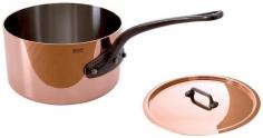 This 1.9-qt. Mauviel Sauce Pan is perfect for small-scale cooking tasks: cooking rice, heating milk and chocolate, or warming leftover soup. It's also great for melting butter or reducing sauces. It's crafted from copper and has a stainless steel interior that won't interact with foods and makes for easy cleaning. Copper is a terrific choice for cookware because it is twice more conductive than aluminum and ten times more conductive than stainless steel. No wonder copper is the most preferred material of cookware by popular chefs and avid home cooks; its ability to heat up evenly and rapidly and to cool down just as quick allows for maximum control and excellent cooking results. Its tight-fitting lid seals in flavors, moisture, and nutrients, making your food extra tastier! Please handwash with mild dish soap. Made in France. The Cuprinox cookware line features an extra-thick 2.5mm copper exterior and includes a thin layer of stainless steel on the interior of the line's pots and pans. The stainless interior resists sticking, doesn't react with acidic foods, and cleans easily with a sponge. The cookware also offers durable handles anchored with rivets that hold up to heavy use. Mauviel, a French family business established in 1830 and located in the Normandy town of Villedieu-les-Poeles, is the foremost manufacturer of professional copper cookware in the world today. Highly regarded in the professional world, with over 170 years of experience, Mauviel offers several different lines of copper cookware to professional chefs and home cooks that appreciate the benefits of their high quality products.